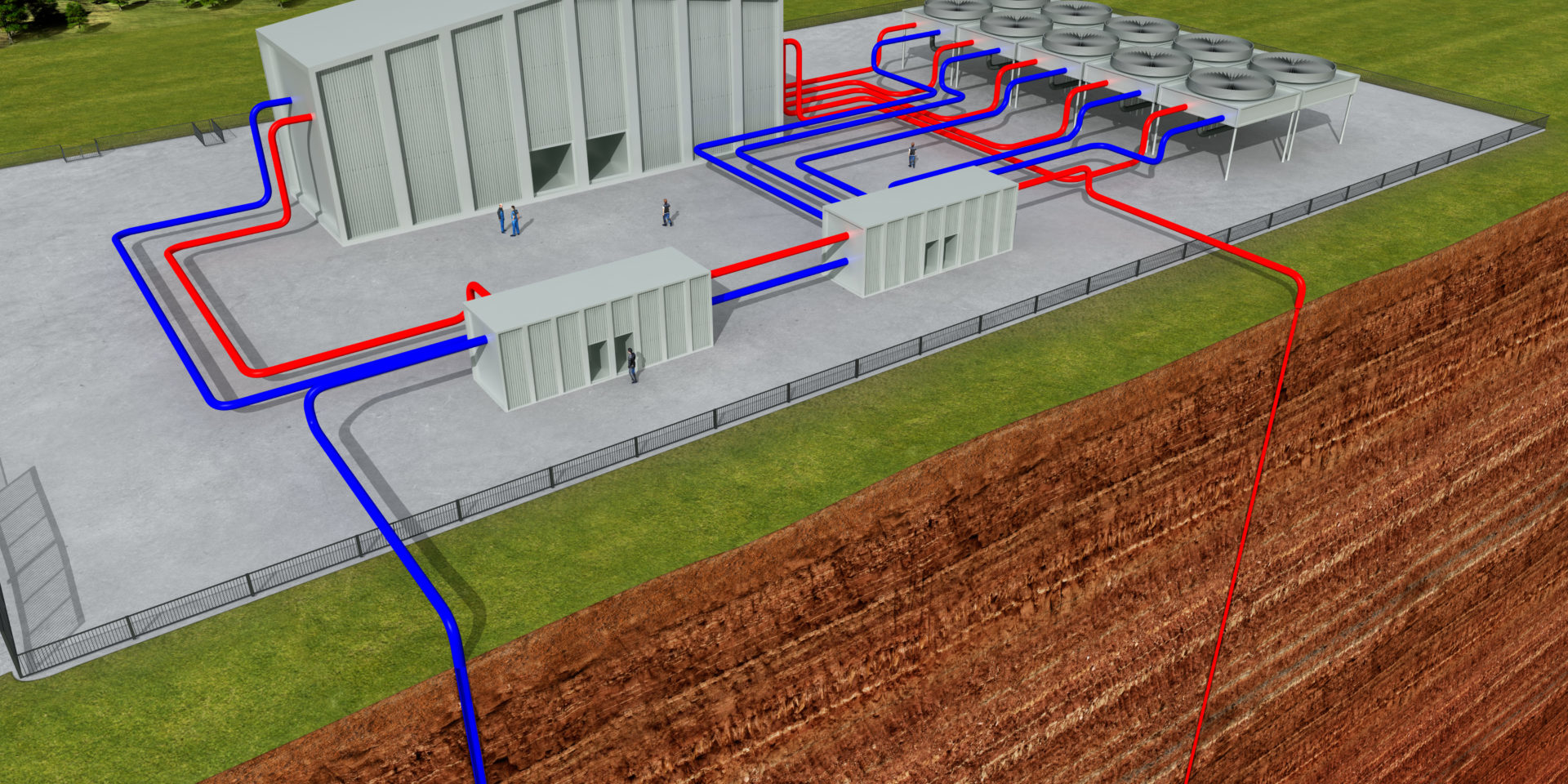 Geothermal System, heating and cooling passing underground
